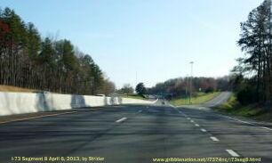 Photo of I-73 South/I-74 West approaching the Presnell Street Exit in 
Asheboro