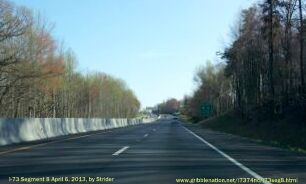 Photo of Median Barrier along I-73 South/I-74 East approaching the US 64/NC 
49 exit in Asheboro, Apr 2013