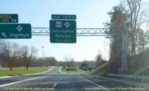 Photo of Overhead Signs on I-73 South/I-74 East at NC 42 Exit in Asheboro