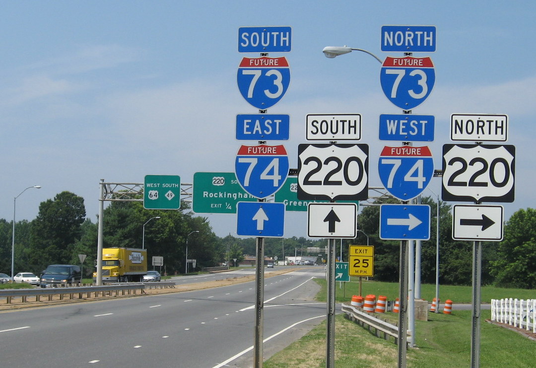 Photo of signage for I-73/I-74 on US 64 in Asheboro