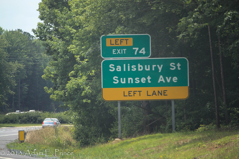 Photo of auxiliary signage for NC 42 exit on I-73/I-74 in Asheboro, by Adam Prince