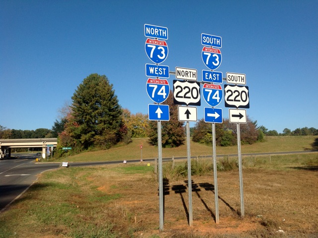 New I-73/I-74 signage along US 220 Business at new Exit 68 in Asheboro
 (courtesy of JC Austin)