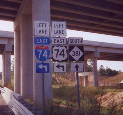 Photo of exit signage at the NC 381/Future I-74 interchange, Nov. 2002,
Courtesy of Adam Prince