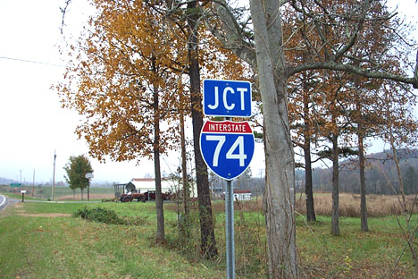 Photo of Jct I-74 sign on approaching Park Drive interchange, Nov. 2002
