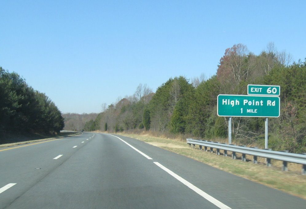 Photo of new exit sign on US 311/Future I-74 for High Point Road, Nov. 2008