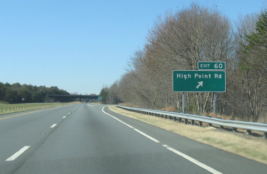 Photo of exit and exit gore sign for High Point Road on US 311/Future I-74 in Nov. 2008