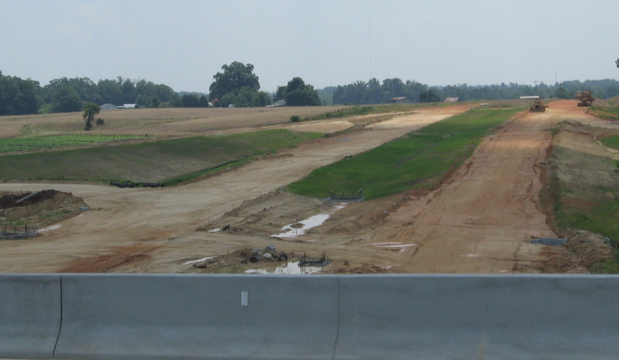 Photo of view south of Cedar Square Road Bridge toward the end of the first 
part of the contract building I-74 at Spencer Road, June 2010