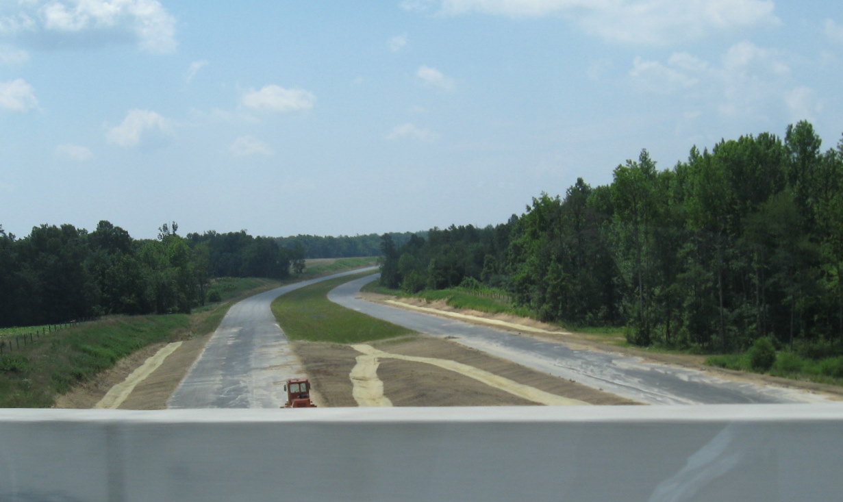 View of under construction I-74 freeway from NC 62 bridge in June 2010