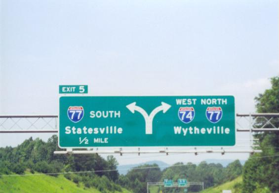 Photo of Exit Signs at I-74 interchange with I-77 near Mount Airy, from Chris
Curley