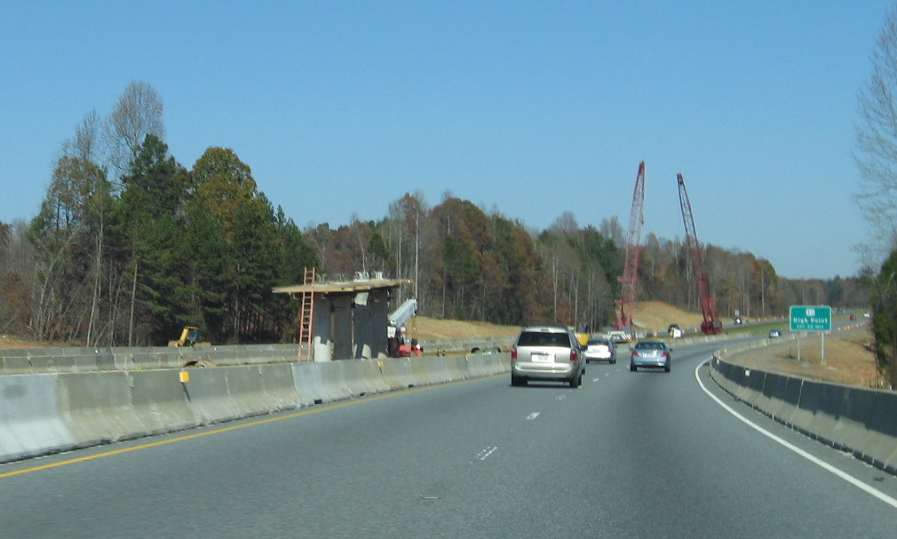 Photo of progress building future I-74 ramp bridges from US 220 North 
in Randleman, Nov. 2009