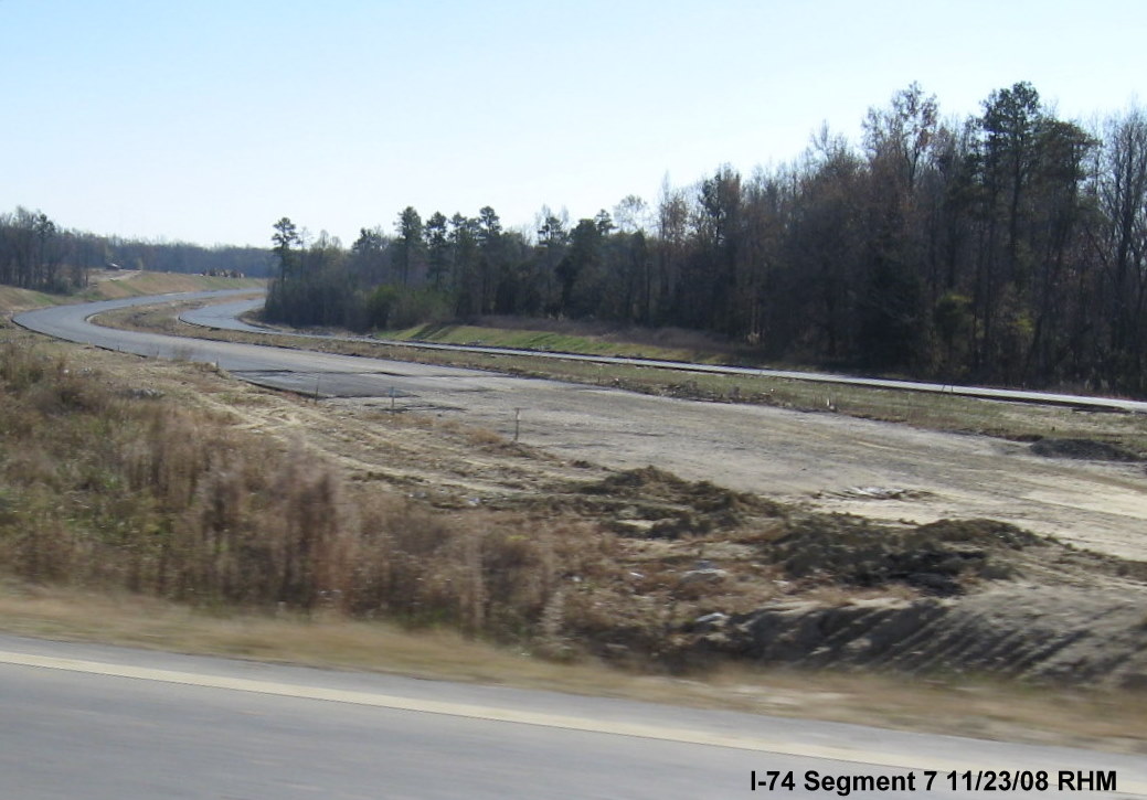 Photo of I-74 freeway construction from NC 62 in Nov. 2008 showing first 
layer of pavement