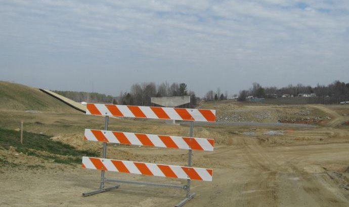 Photo of I-74 Flyover Ramp to I-85 bridge pier under construction in Feb. 
2008