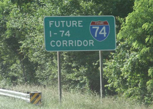 Photo of the Future I-74 Corridor sign near Mount Airy on US 52 south, photo
courtesy of H.B. Elkins