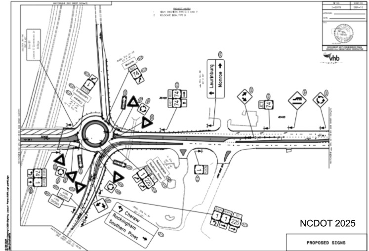 NCDOT plan for revised US 1 interchange with I-74/US 74 in Rockingham, to be let
	in May 2025