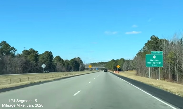 Image of newly paved shoulders on both sides of US 74 (Future I-74) West in 
	  Maxton, screen grab from Mileage Mike video, January 2026