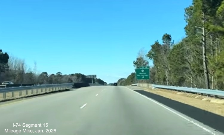 Image of newly paved shoulders on both sides of US 74 (Future I-74) West in 
	  Maxton near the NC 71 exit, screen grab from Mileage Mike video, January 2026