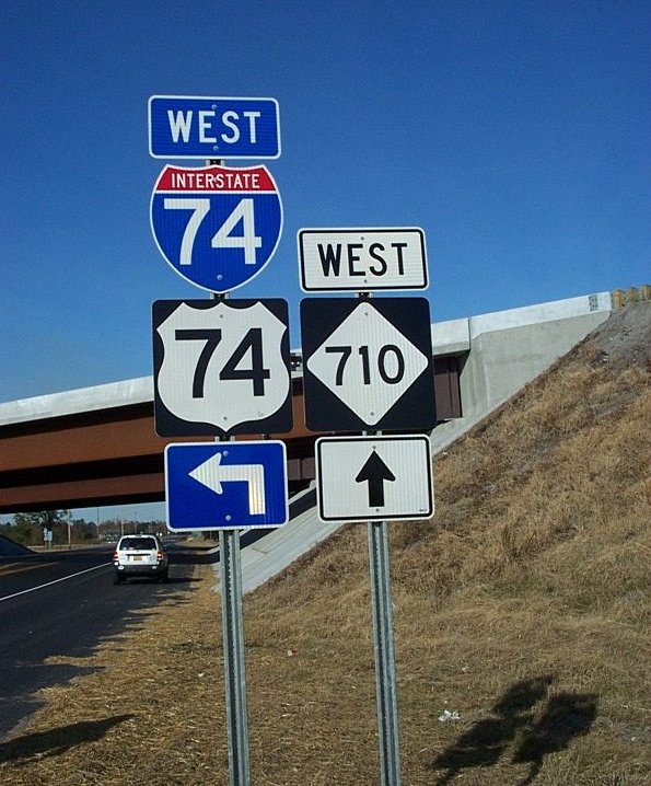 Photo of signage for NC 710 Exit on I-74/US 74 near Pembroke in Nov. 
2007