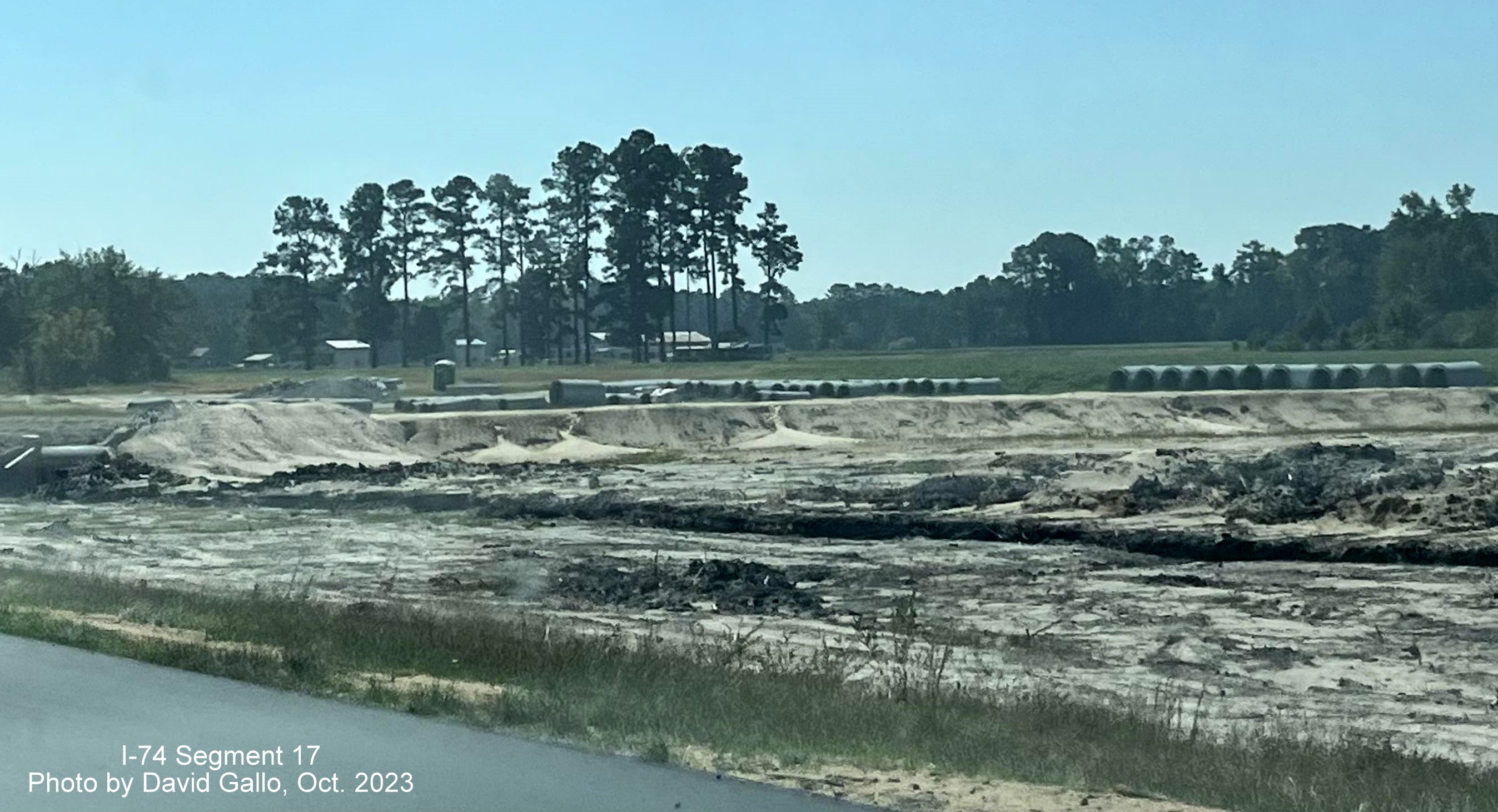 Image of construction activity after the NC 72 intersection on US 74 East near Boardman in interchange 
       construction area, by David Gallo, October 2023