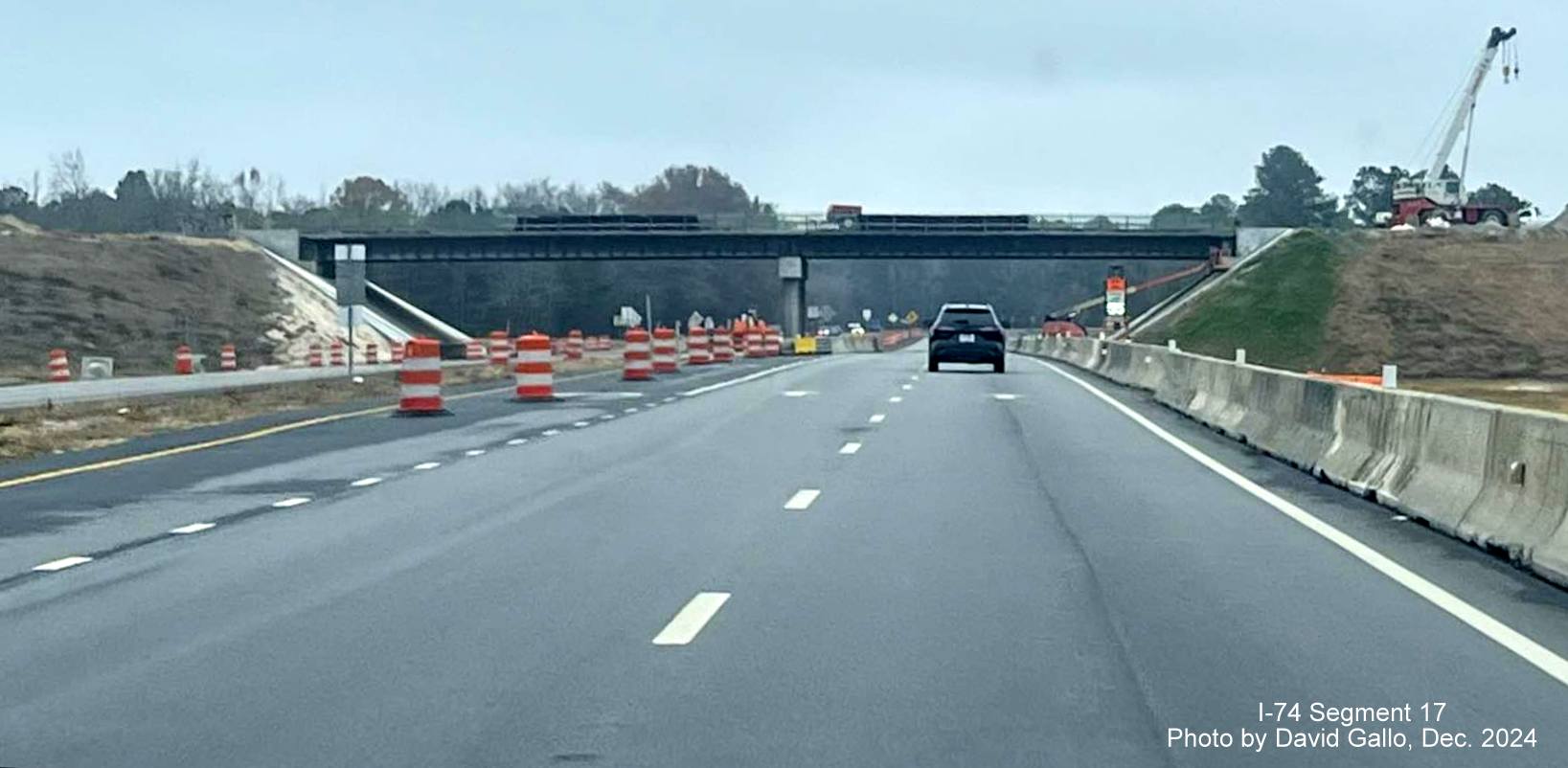 Image approaching future NC 72/130 bridge over US 74 (Future I-74) East in Robeson County, 
       by David Gallo, December 2024