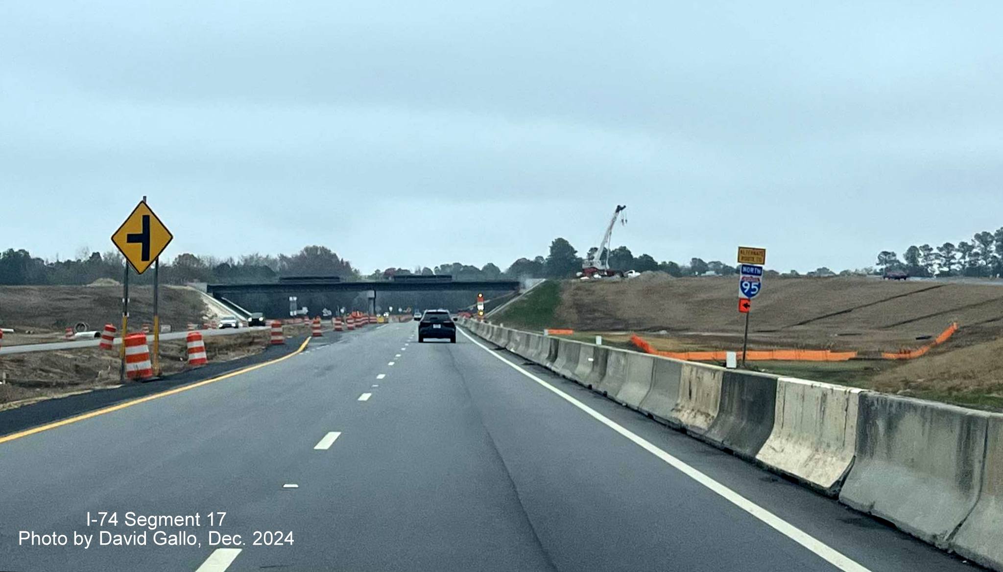 Image approaching the former NC 72 intersection with US 74 (Future I-74) East in Robeson County, 
       by David Gallo, December 2024