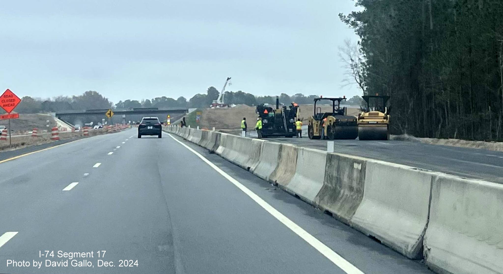 Ramps for the future NC 72/130 exit being paved as seen from US 74 (Future I-74) East in Robeson County, 
       by David Gallo, December 2024