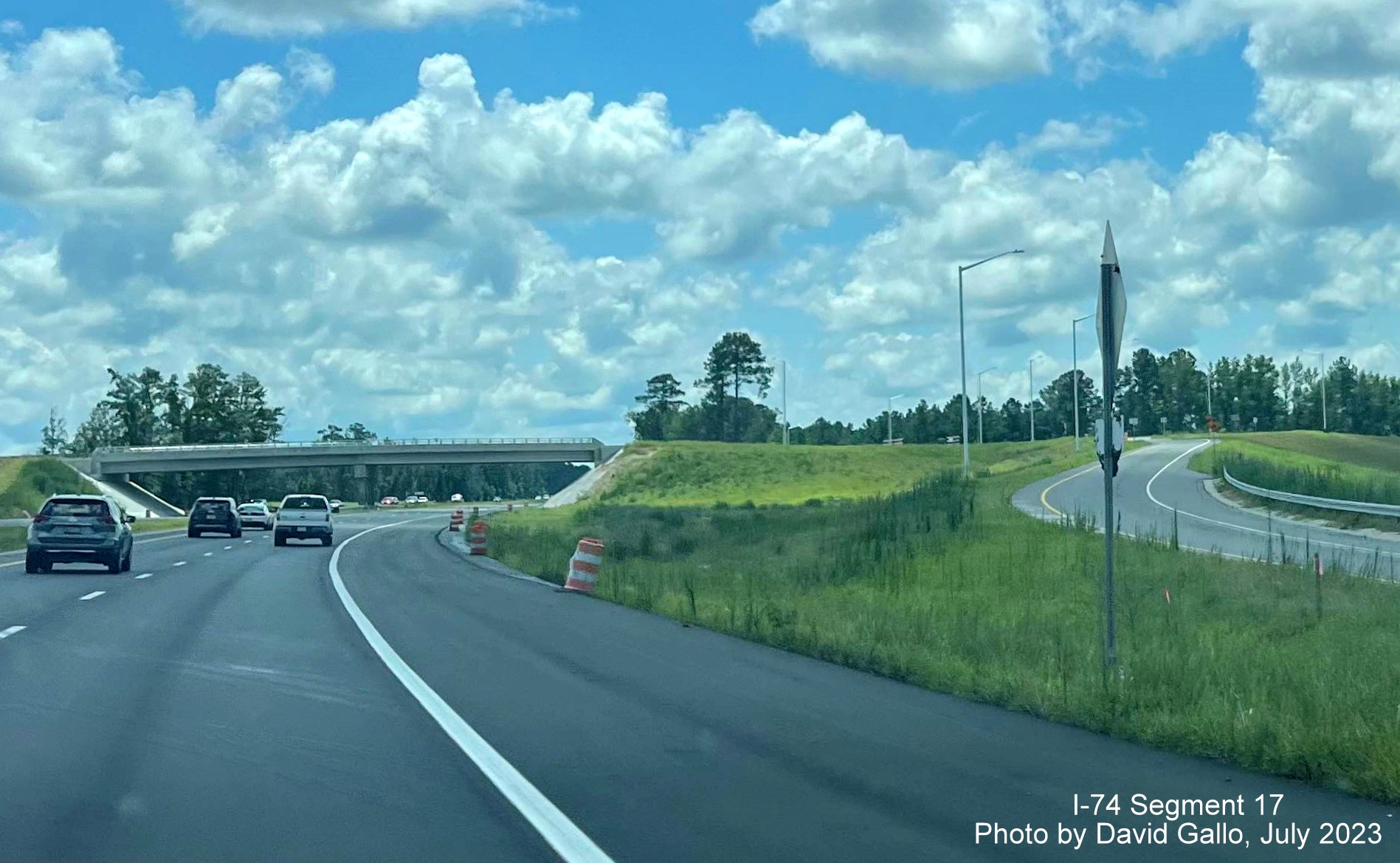 Image of US 74/NC 130 East lanes after new Boardman interchange, by David Gallo, 
        July 2023
