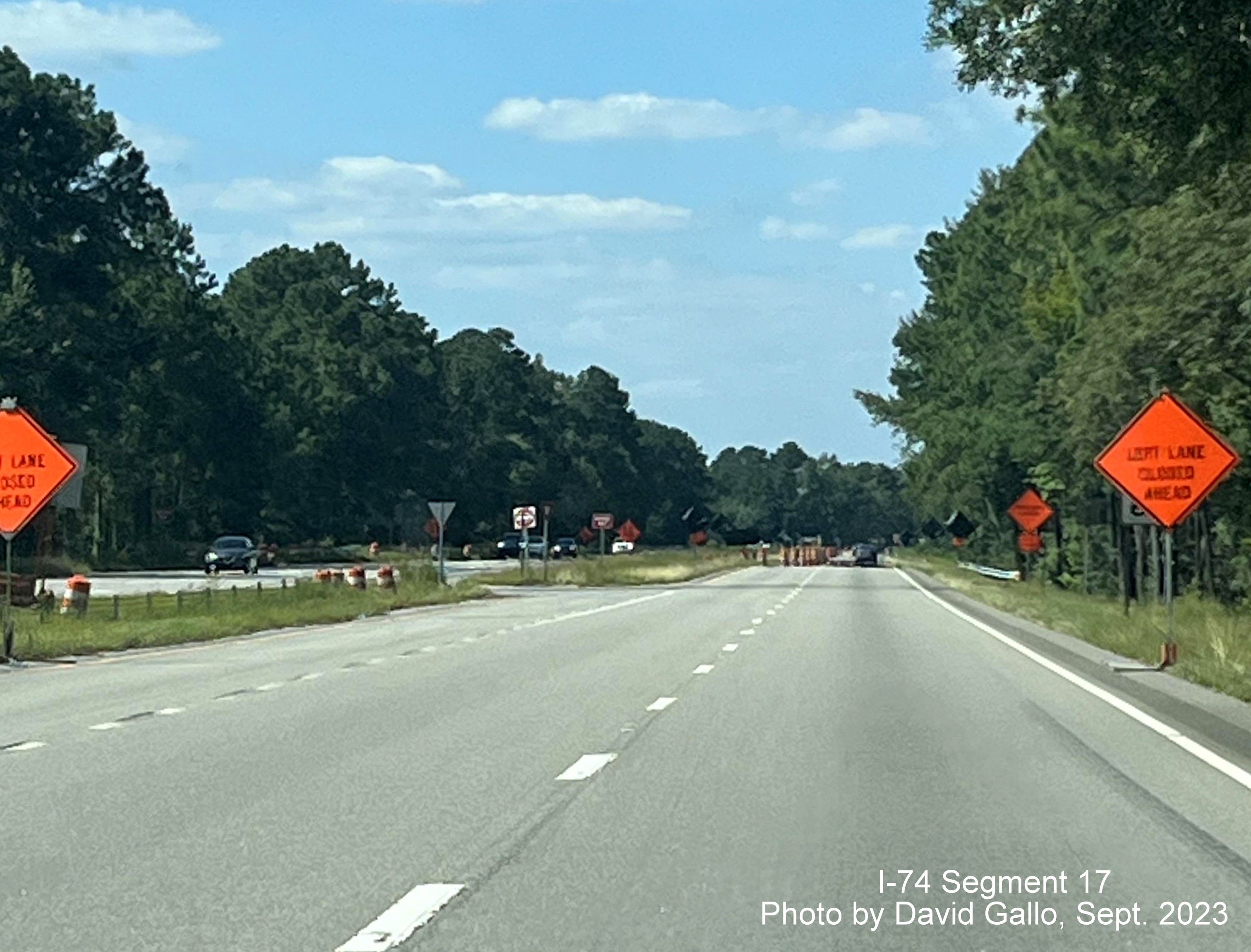 Image approaching NC 130 West interchange on US 74 (Future I-74) West, 
       David Gallo, September 2023