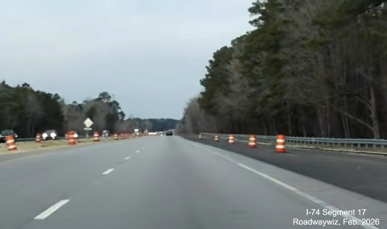 Image of completed on-ramp from NC 72/130 West interchange on US 74 (Future I-74)
West in Robeson County, Google Maps Street View, February 2026