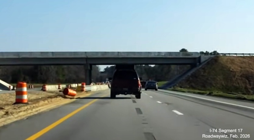 Image approaching future NC 130 West bridge over US 74 (Future I-74) East in
Robeson County, Google Maps Street View, February 2026