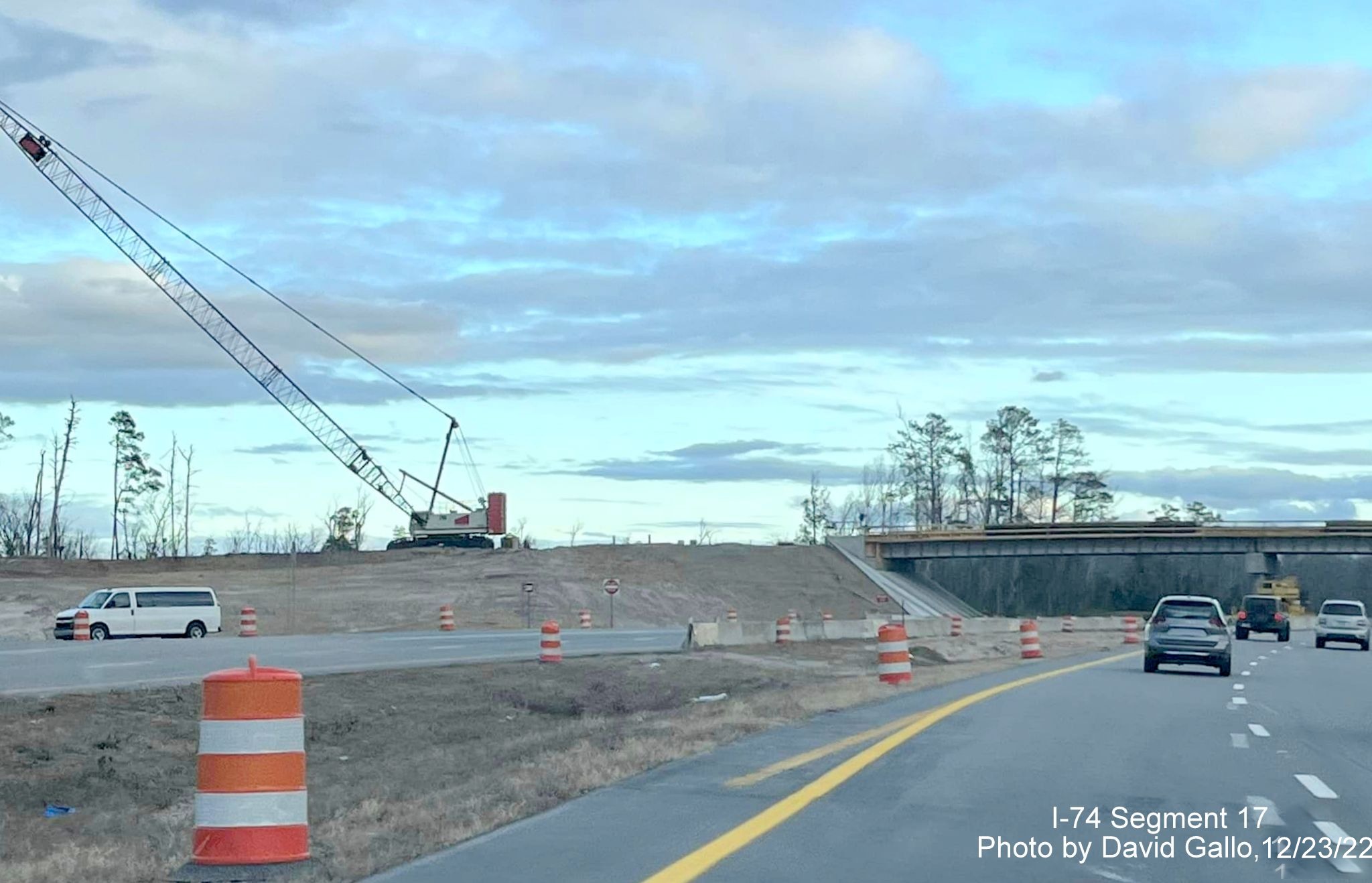 Image of approaching work zone for Boardman interchange project on US 74 East, by David Gallo, 
        December 2022