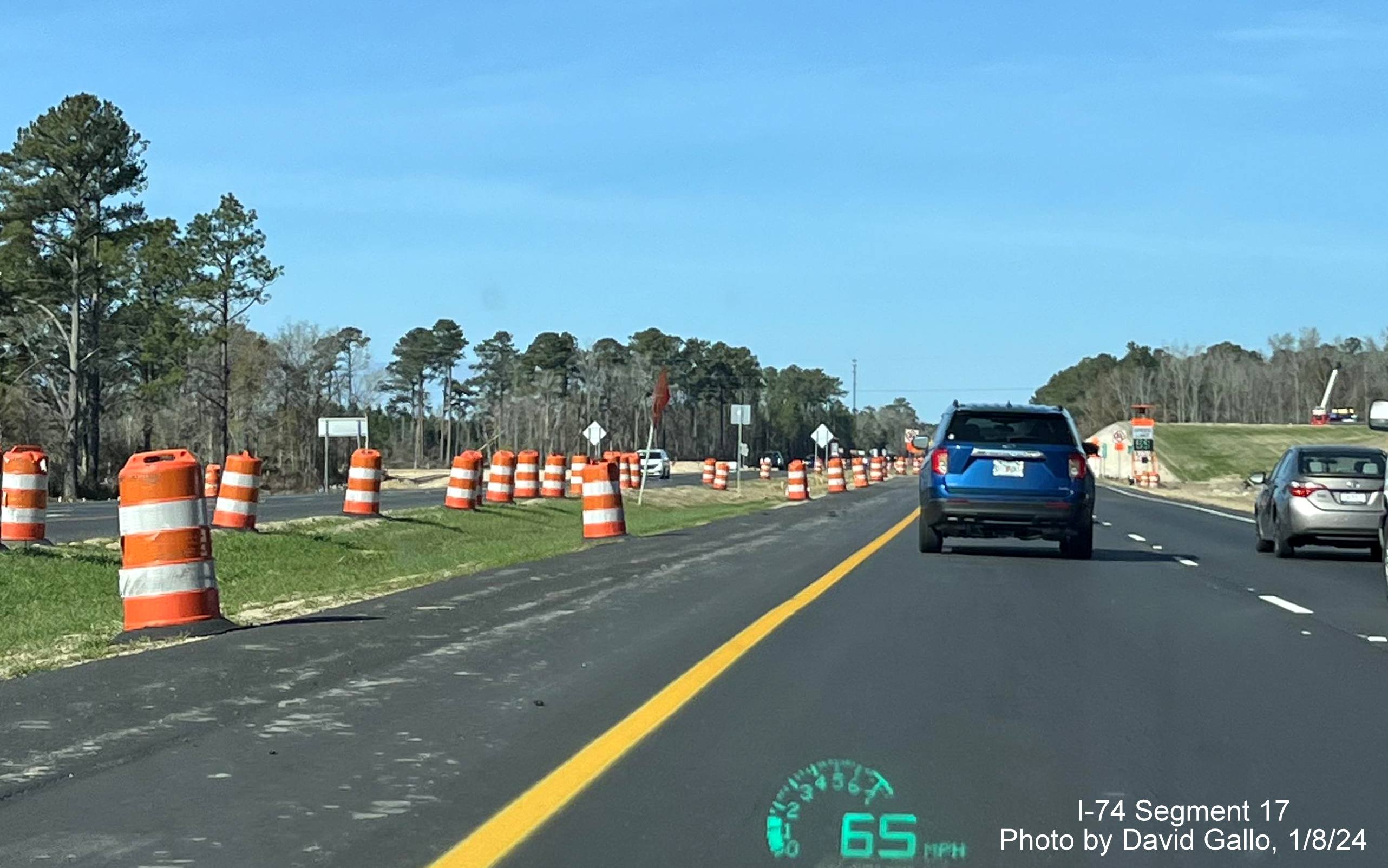 Image of NC 130/NC 72 construction from US 74 (Future I-74) West in Robeson County, by David Gallo, 
       January 2024