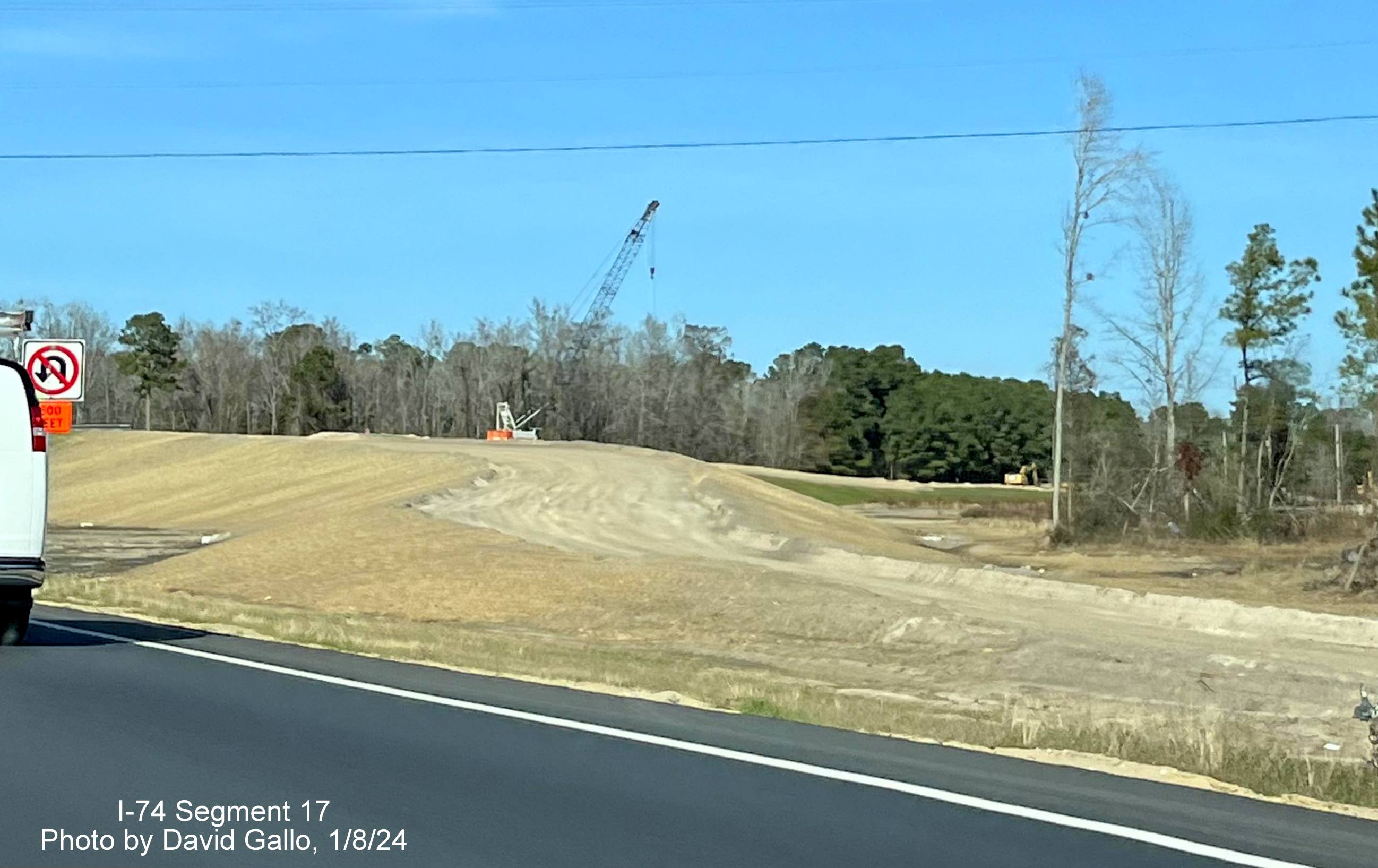 Image of NC 130/NC 72 construction from US 74 (Future I-74) West in Robeson County, by David Gallo, 
       January 2024