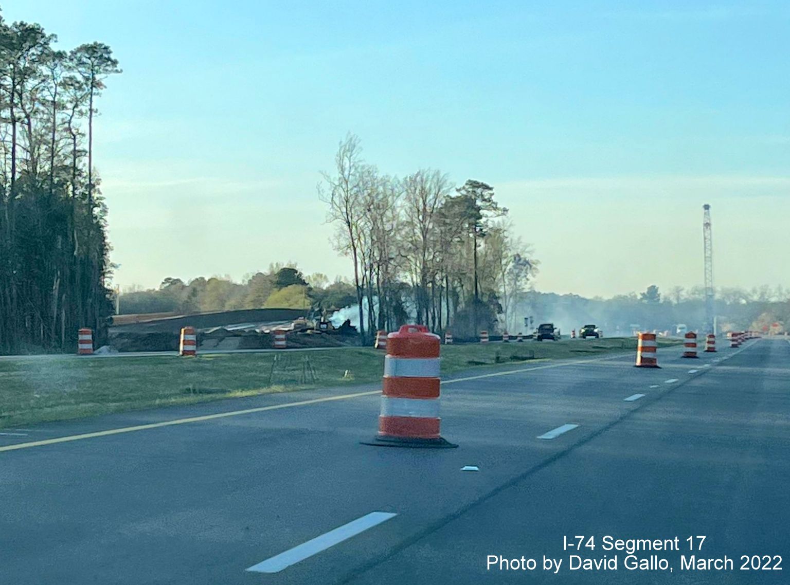 Image of smoke rising in Boardman interchange construction zone as seen from US 74 (Future I-74) West
        , by David Gallo, March 2022