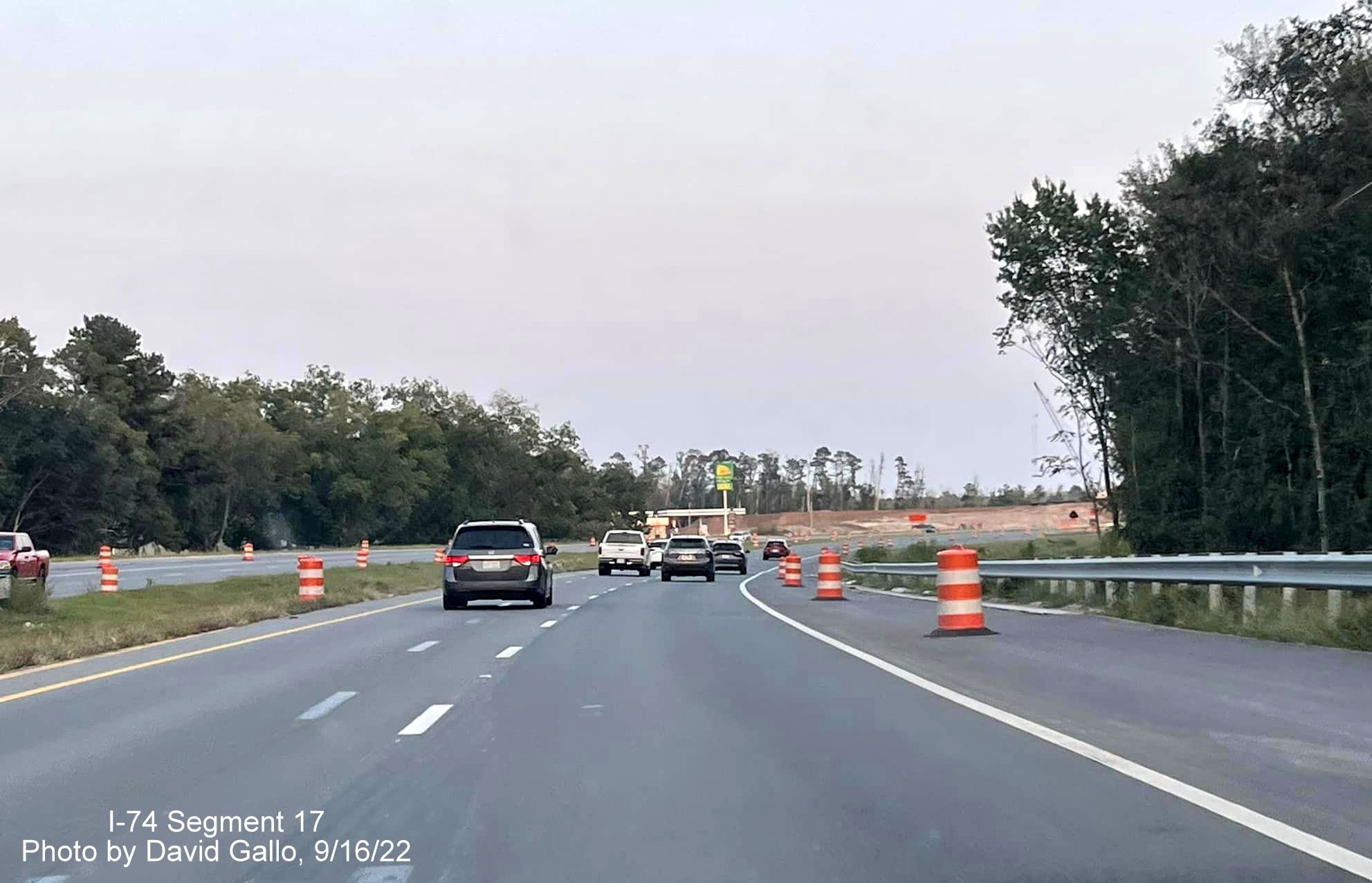Image of US 74 East approaching Boardman interchange construction zone, by David Gallo September 2022