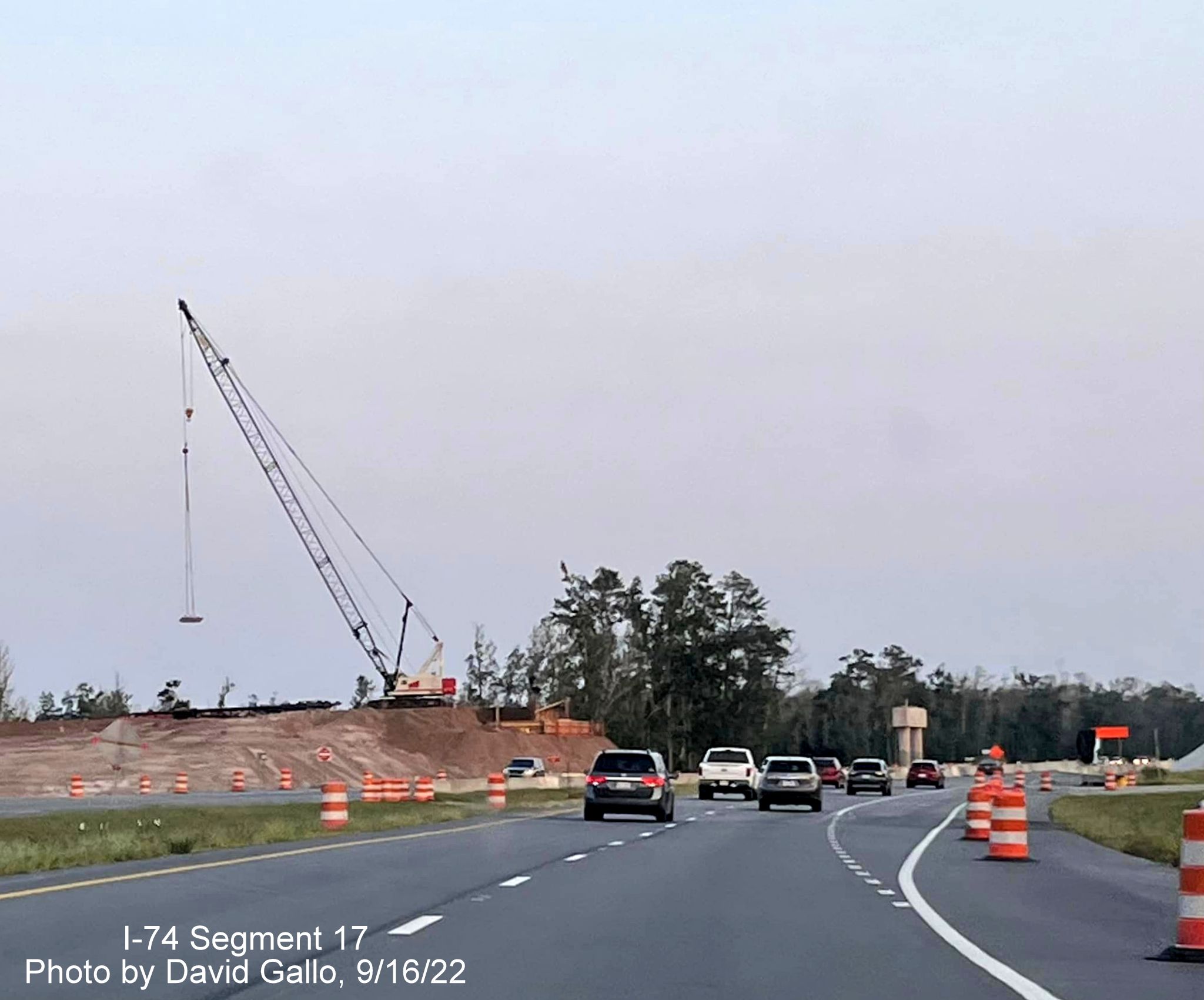 Image of bridge construction from US 74 East approaching Boardman interchange construction zone, by David Gallo September 2022