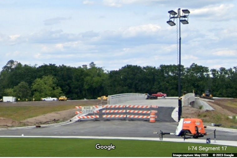 Image of future Old Boardman Road bridge over US 74/NC 130, Google Maps 
        Street View image, April 2023