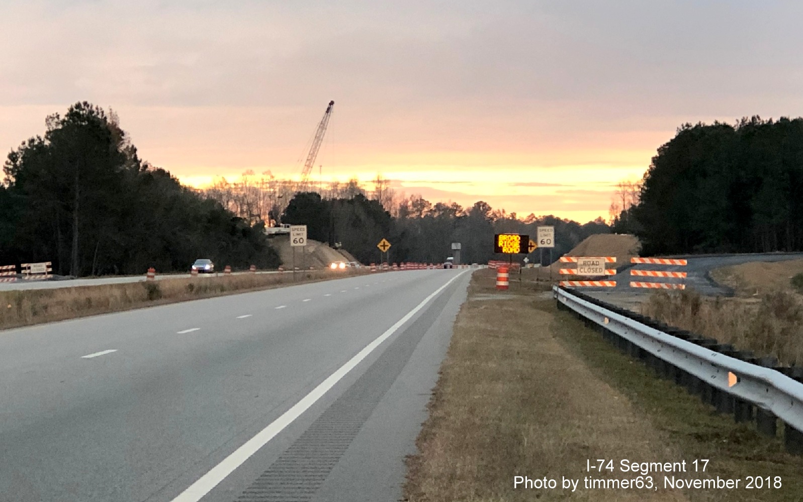 Image of construction of new interchange for Broadridge Road on US 74 in Robeson County, by Timmer63