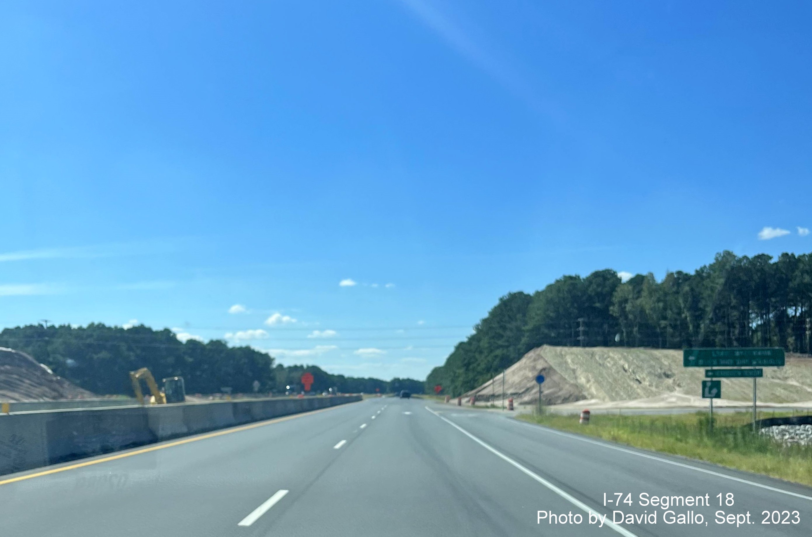 Image of interchange construction approaching current Chauncey Town Road intersection on US 74/76 (Future I-74) West in Lake Waccamaw, David Gallo, September 2023