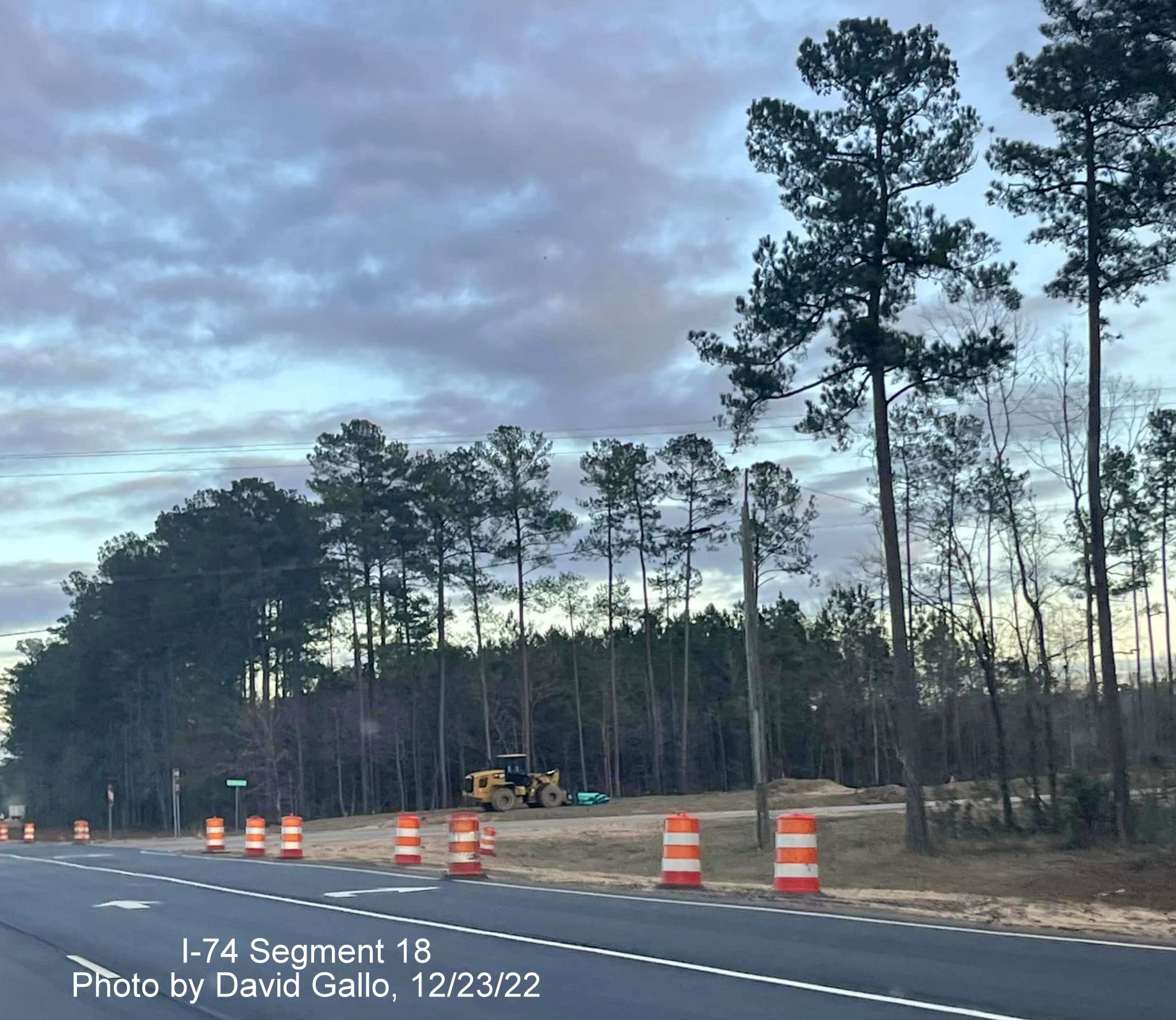 Image of Old Lake Road intersection in Lake Waccamaw interchange work zone on US 74/76 East, by David Gallo, December 2022