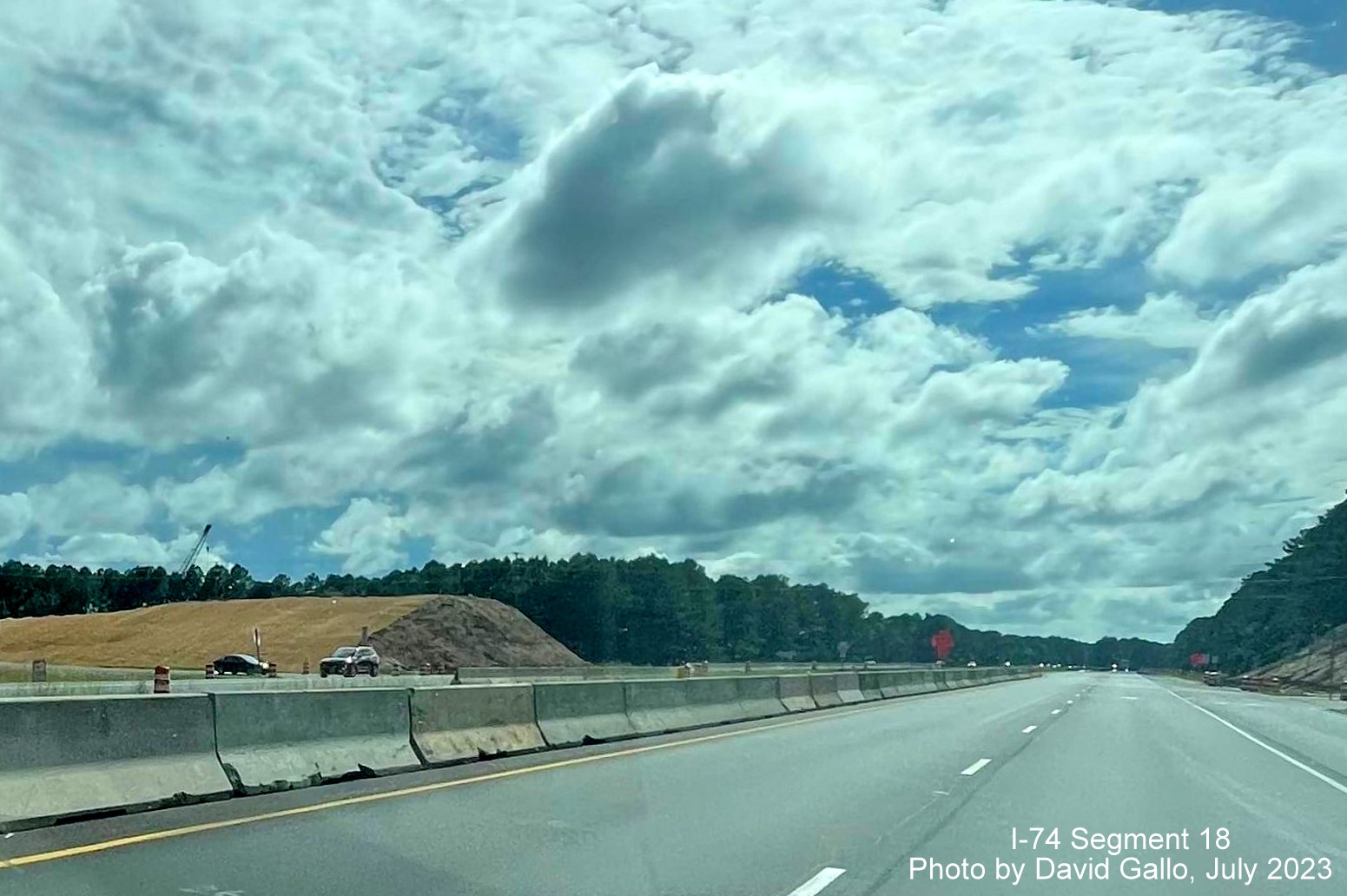 Image of landscaping underway for new bridge for Lake Waccamaw exit at Chauncey Town Road on US 74/76 (Future I-74) East, David Gallo, July 2023