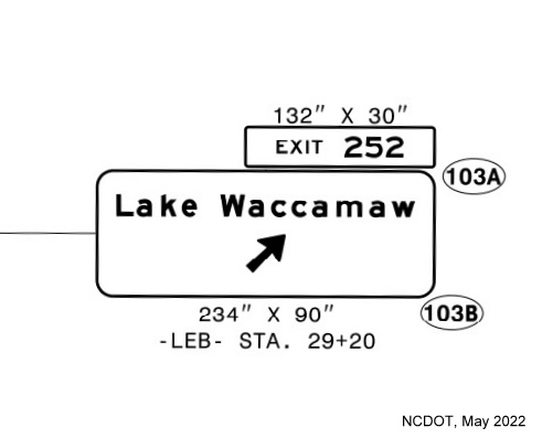 NCDOT sign plan for Lake Waccamaw exit sign, May 2022