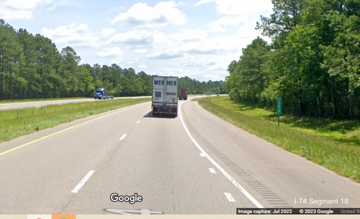 Image of end of US 74/76 freeway after mile marker 259 beyond NC 211 exit in Supply, Google Maps Street View image, July 2022