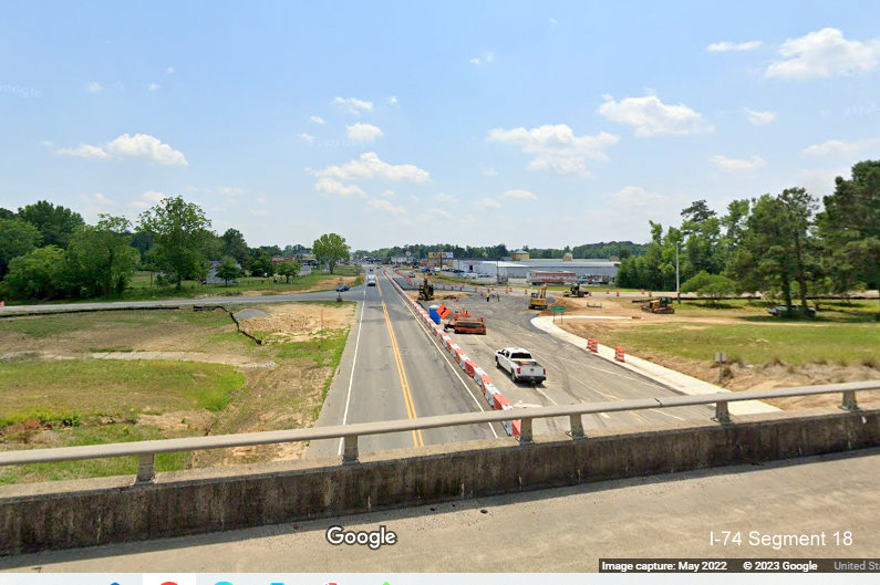 Image of construction along Bypass US 701 seen from US 74/76 (Future I-74) 
                                                   East Whiteville Bypass bridge,  Google Maps Street View image, May 2022