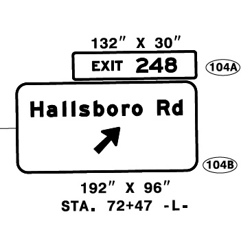 Image of NCDOT sign plan for Hallsboro Rd exit off of US 74/76 (Future 1-74) in Columbus County