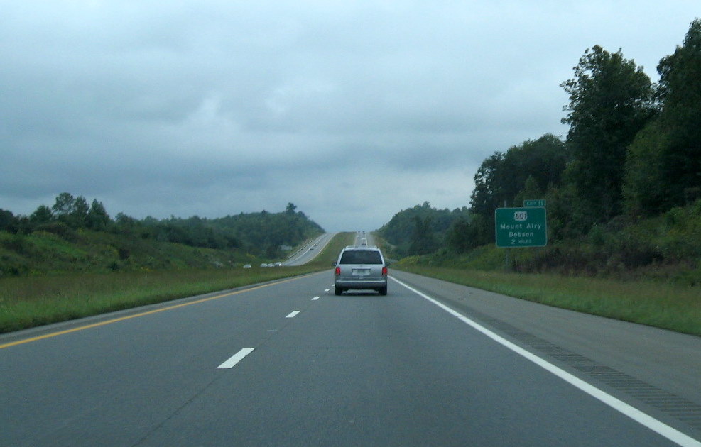 Photo with view on I-74 East approaching US 601 exit, Sept. 2009