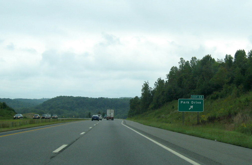 Photo of exit sign for Park Drive on I-74 East, Mount Airy, Sept. 2009
