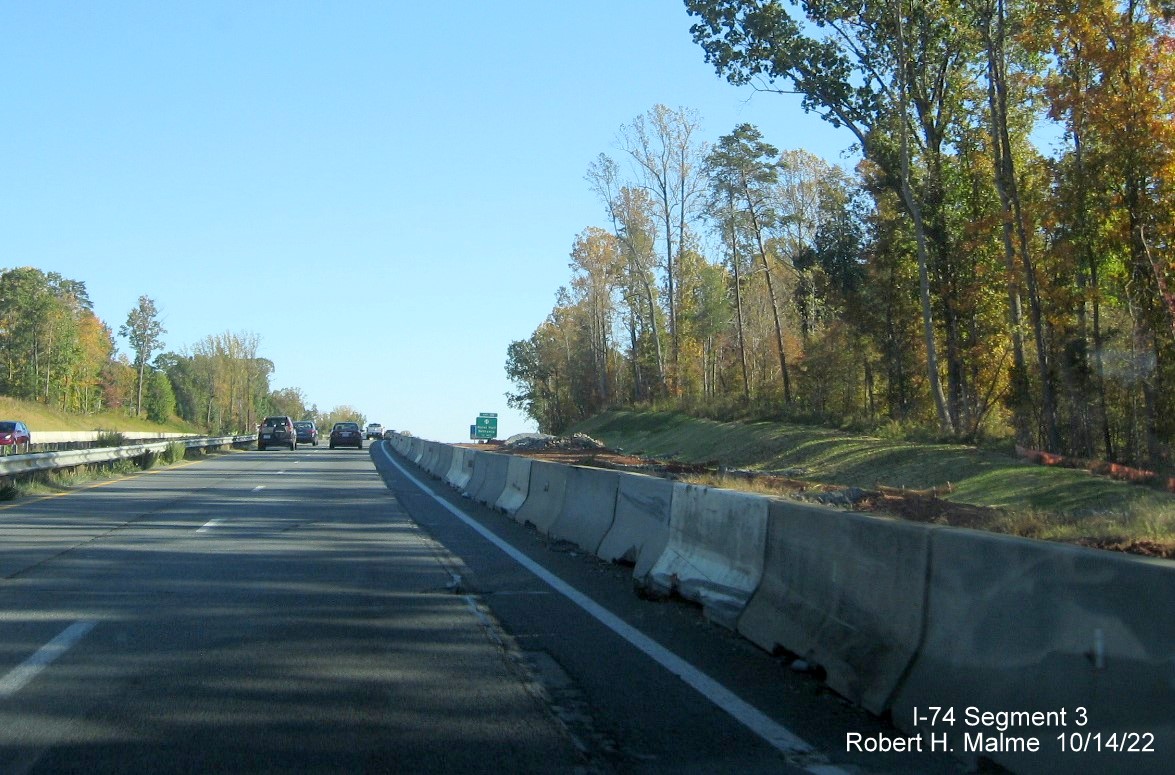 Image of US 52 South lanes being widened in 
        anticipation of completion of I-74/Winston-Salem Northern Beltway interchange project in Rural Hall, October 2022