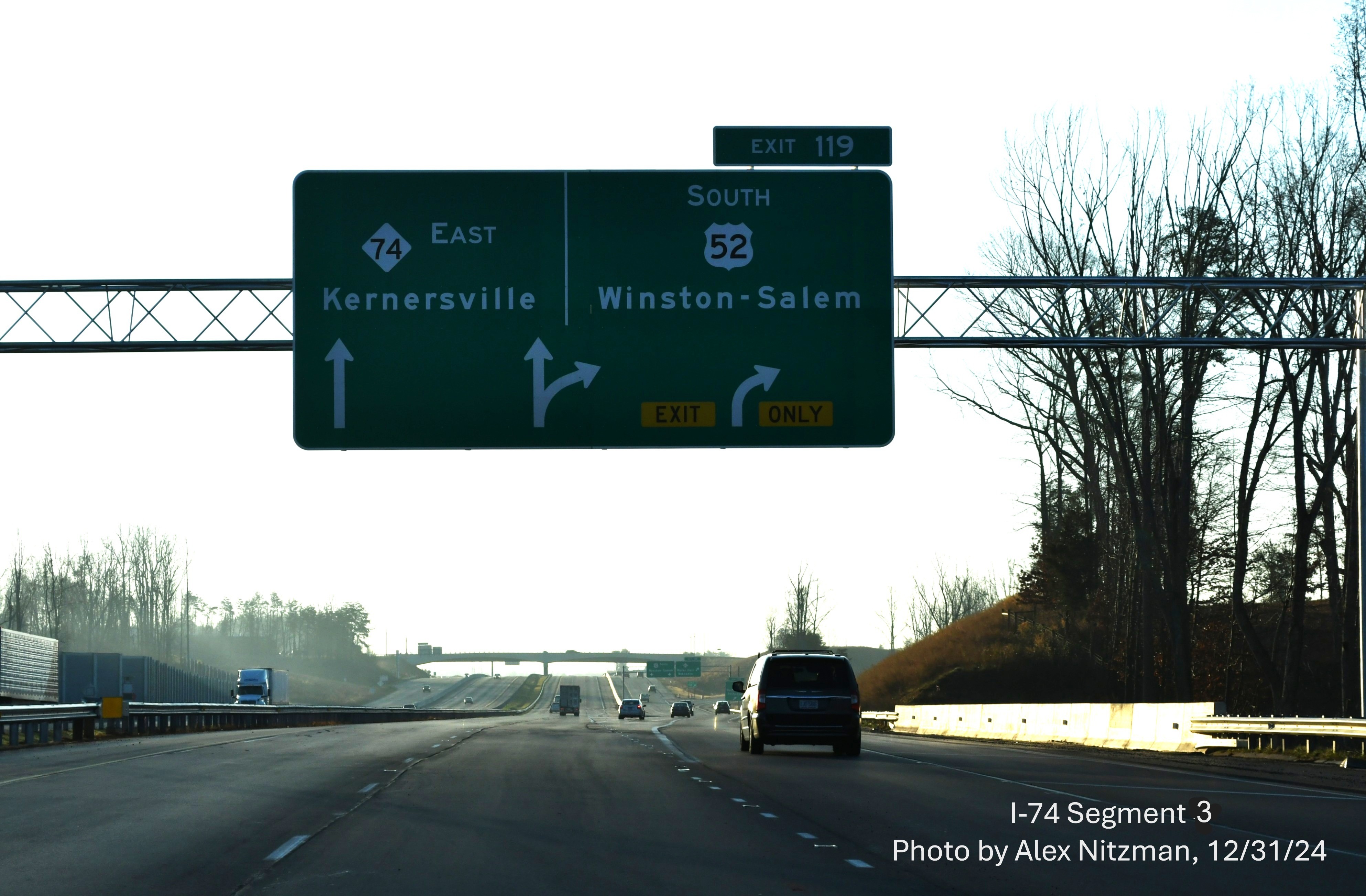 Image of recently placed overhead APL ramp sign for the US 52 South exit
	  at the beginning of NC 74 (Future I-74) East/Winston-Salem Northern Beltway in Rural Hall, by Alex Nitzman