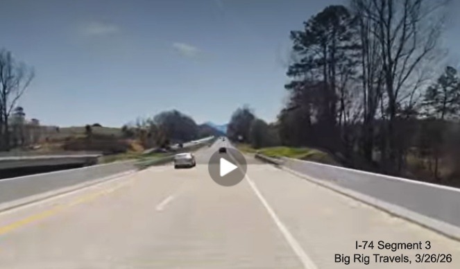 Image of crossing the new Toms Creek bridge in Surry County on US 52 South, 
	  screen grab from Big Rig Travels video, March 2026
