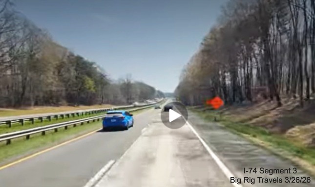 Image of pavement rehabilitaton project in Stokes County on US 52 South that is
	  widening the right shoulder, screen grab from Big Rig Travels video, March 2026